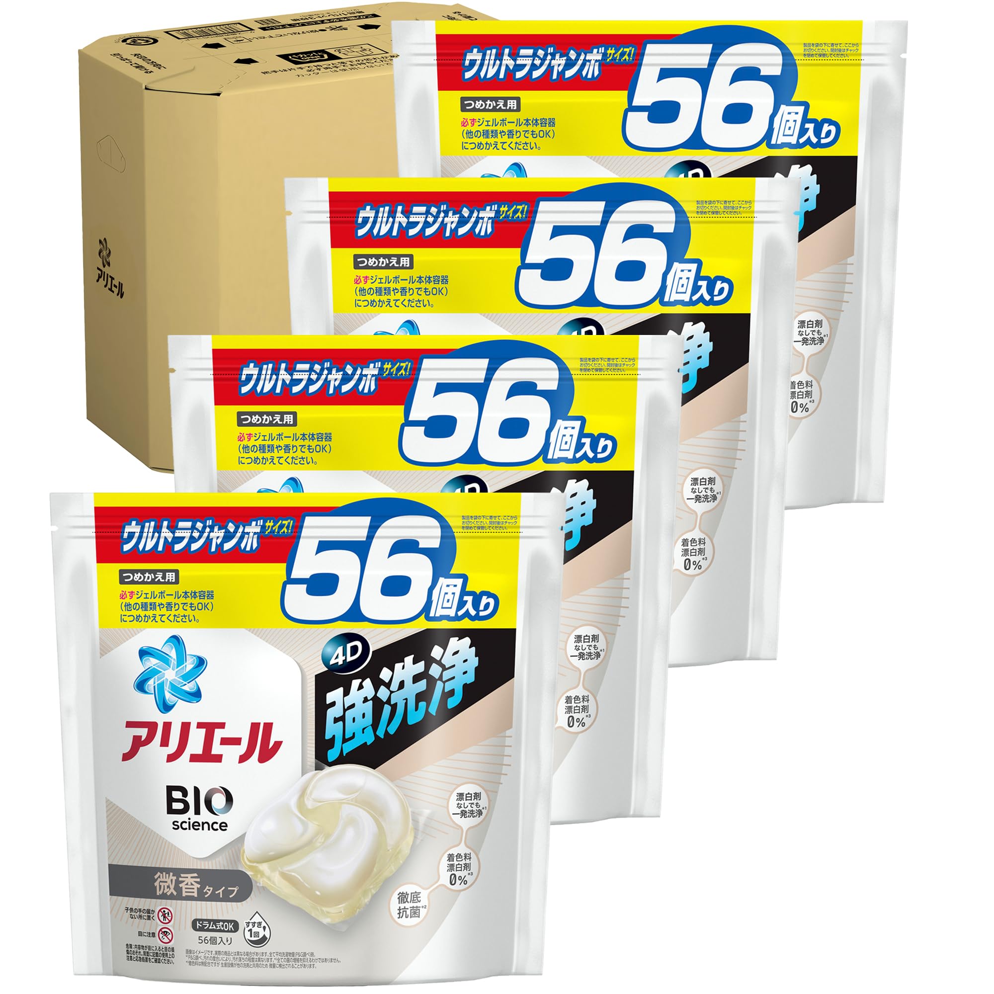 Amazon.co.jp: アリエール ジェルボール【ケース品】56個×4袋 微香